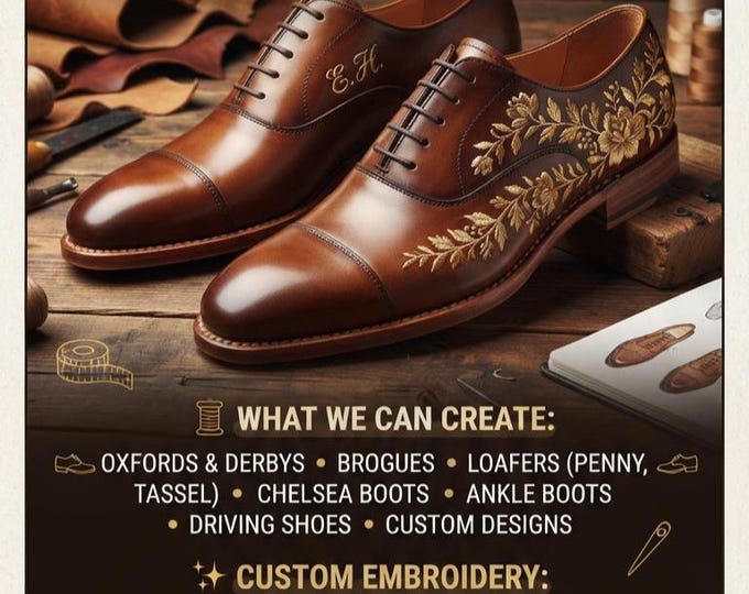 Custom Handmade Leather Shoes, Personalized Embroidered Shoes, Made to Order Leather Footwear, Custom Shoes for Men & Women