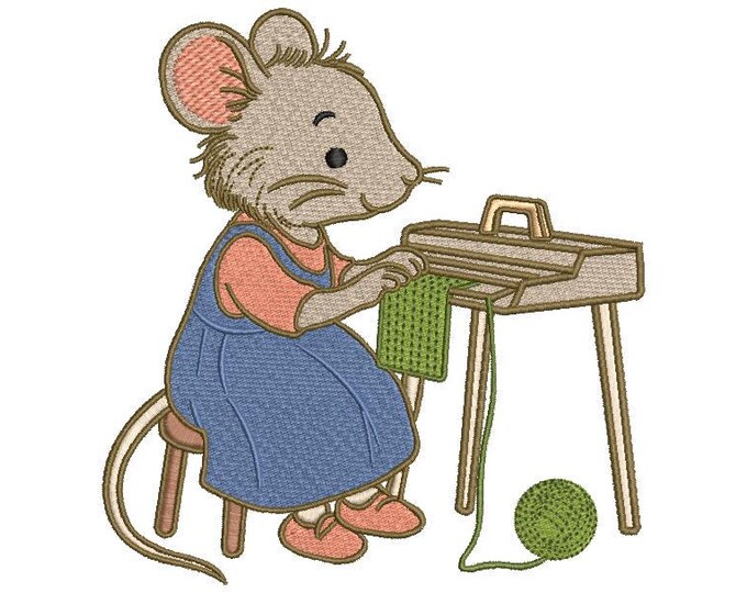 Cute Mouse Knitting Embroidery Design | Machine Embroidery File | Adorable Animal Stitch Pattern | Instant Download