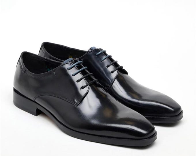 Men’s Black Patent Leather Derby Shoes – Handmade Formal Dress Shoes | Glossy Lace-Up Oxfords | Wedding & Tuxedo Shoes