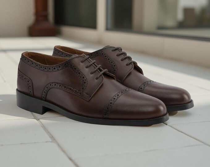 Classic Men's Brown Leather Brogue Oxford Shoes - Handcrafted Luxury Footwear for Men - Wedding Shoes Mens - SS Shoes Maker