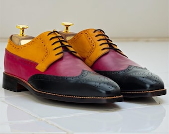 Handcrafted Multi Color Leather Oxford Brogues Mens | Unique Custom Made luxury Shoes for Men | Formal Wedding Shoes made to order