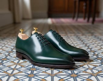 Handgemaakte groene leren oxfordschoenen: nette schoenen