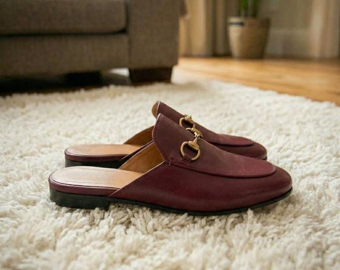 Men's Brown Leather Mules – Handmade Horsebit Slip-On Loafers, Designer Slides