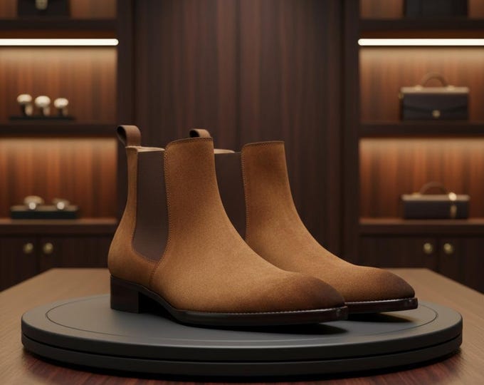 Men's Brown Suede Chelsea Boots: Handmade Leather Ankle Boots