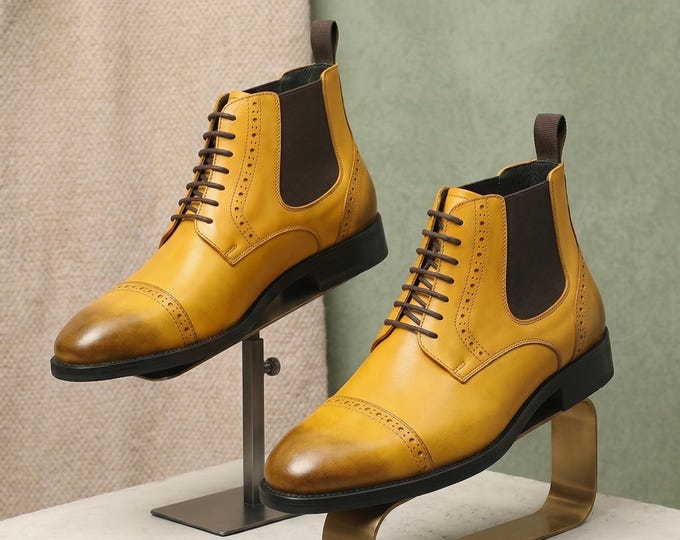 Men's Handmade Leather Lace-Up Ankle Boots – Vintage Tan Dress Casual Footwear