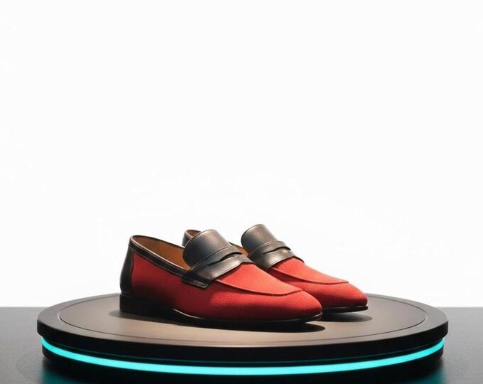 Handmade Red Suede Loafers, Luxury Leather Slip-Ons