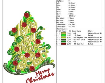 Happy New Year Christmas Tree Embroidery Design – Holiday Machine Embroidery File
