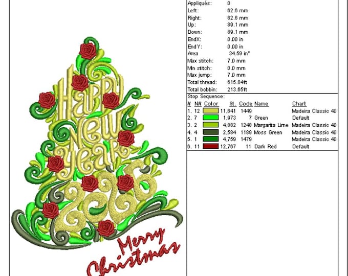 Happy New Year Christmas Tree Embroidery Design – Holiday Machine Embroidery File