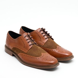 Zweifarbige Leder & Wildleder Brogue Schuhe für Herren - Handgefertigte Oxford Dress Schuhe | Klassischer Wingtip-Derby