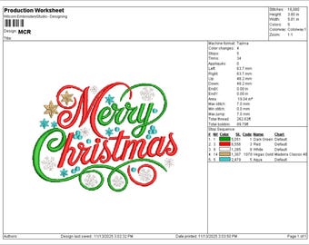 Merry Christmas Embroidery Design – Digital Download | Festive Holiday Machine Embroidery Pattern