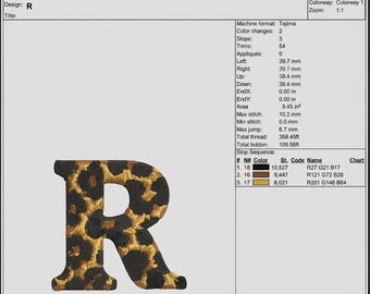 Leopard Print Monogram Embroidery Design Letter R (Digital Download)
