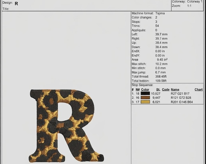 Leopard Print Monogram Embroidery Design Letter R (Digital Download)