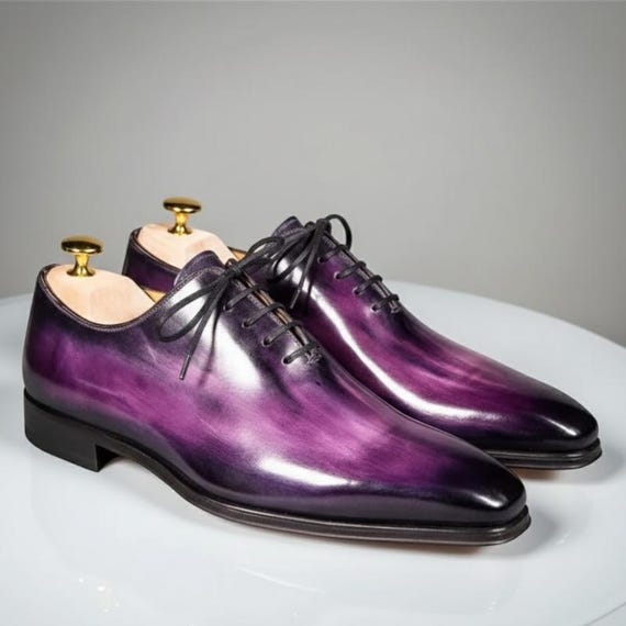 Handmade Purple Patina Oxford Dress Shoes: Luxury Leather Wedding Shoes