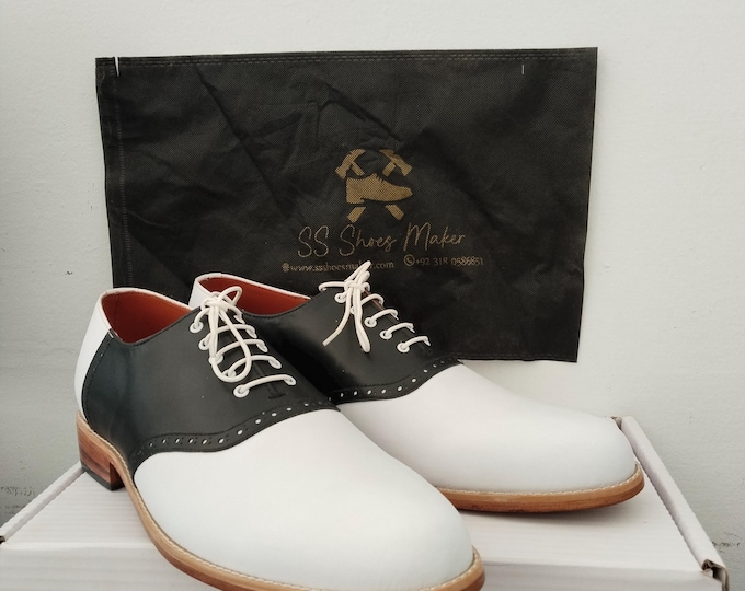 Men's Black and White Oxford Shoes, Two Tone Wingtip Dress Shoes, Vintage Spectator Shoes, Classic Formal Leather Lace Up Footwear