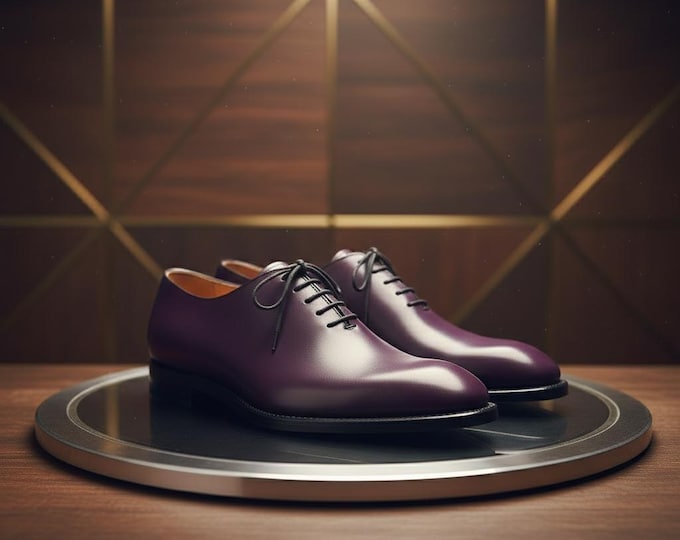 Handmade Purple Leather Oxford Shoes, Men's Formal Dress Lace-Up Wedding Office
