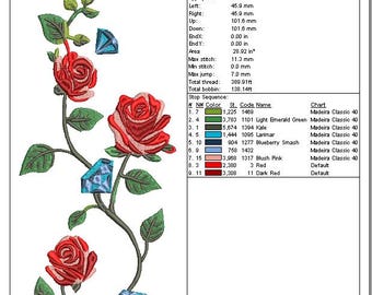Red Rose Diamond Embroidery Design: 8" Floral Vine (DST File)