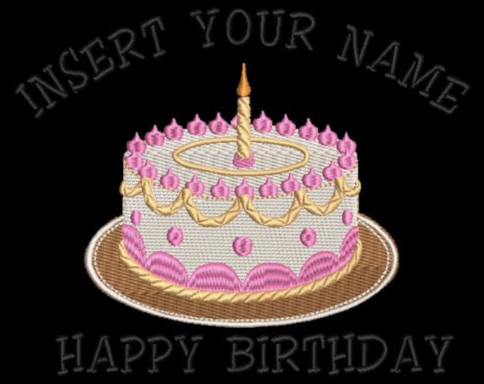 Custom Birthday Cake Embroidery Design: Editable Name (Instant Download)