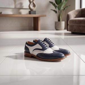 blue and white dress shoes men Lawrence Men's Vintage Spectator Shoes (Navy/Ivory) main image 1