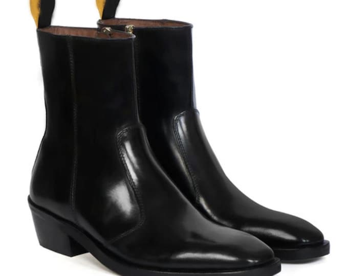 Handmade Black Leather Knee-High Boots: Medieval Steampunk Cosplay