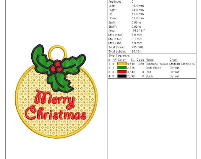 Merry Christmas Ornament Ball Embroidery Design | Holiday Bauble Machine Embroidery File (DST, PES, EXP)