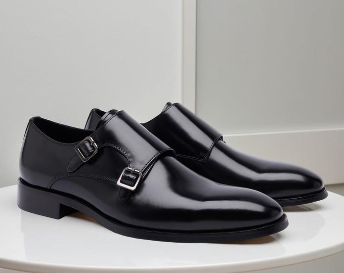 Black Monk Strap Loafers: Synthetic Leather Formal Business Shoes