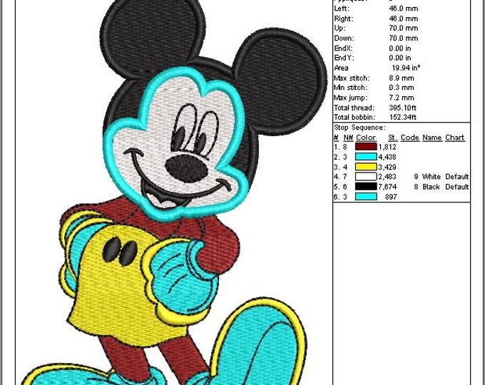 Mouse Cartoon Embroidery Design – Digital Embroidery File – Instant Download – DST, PES, EXP Formats