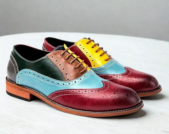 Handcrafted Multi Color Leather Sole Shoes | Custom Wedding Shoes for Men | Groomsmen, Barefoot, Vintage Style | Best Gift for Him