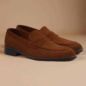 Men’s Brown Suede Loafers | Handmade Penny Loafers Dress Shoes for Men | Italian Style Slip-On Shoes | SS Shoemaker