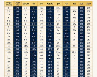 Men's Shoe Size Chart | International Conversion Guide (A4 PDF Download)