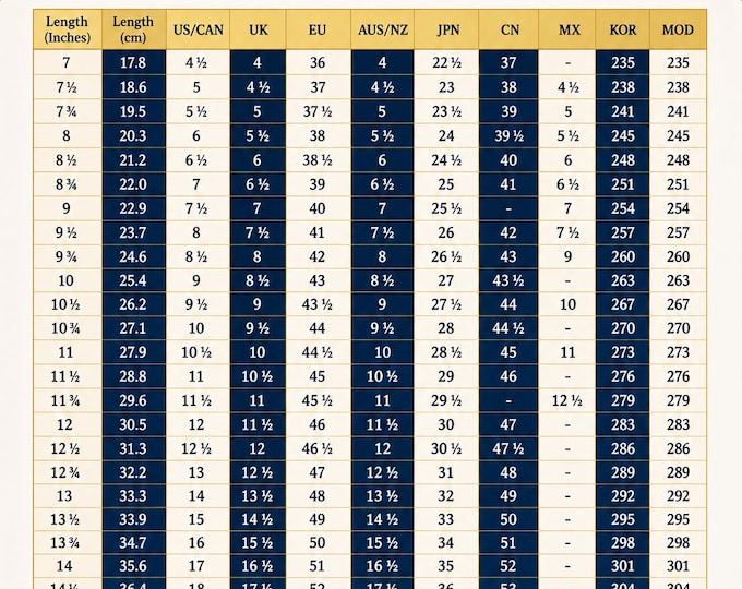 Men's Shoe Size Chart | International Conversion Guide (A4 PDF Download)