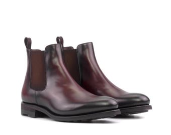Handmade Burgundy & Black Leather Chelsea Boots - Men's Two-Tone Ankle Boots