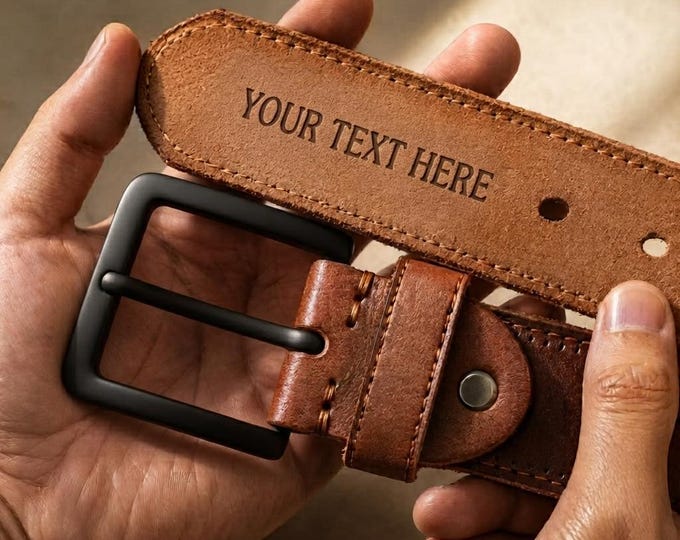 Personalized Leather Belt for Men, Custom Engraved Brown Leather Belt, Personalized Belt with Name or Text, Handmade Gift for Him
