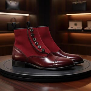 Botas de cuero rojo con botones hechas a mano: botines estilo victoriano