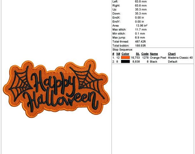 Happy Halloween Spider Web Embroidery Design: 5x7 Patch (Digital Download