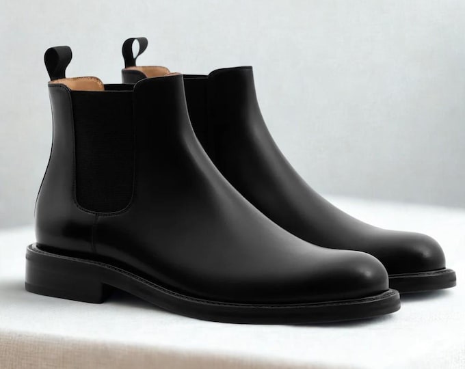 Handmade Men’s Leather Chelsea Boots – Barefoot-Inspired Combat Boots | 90s Costume, Wedding, Minimalist Style | Handmade Boots Men