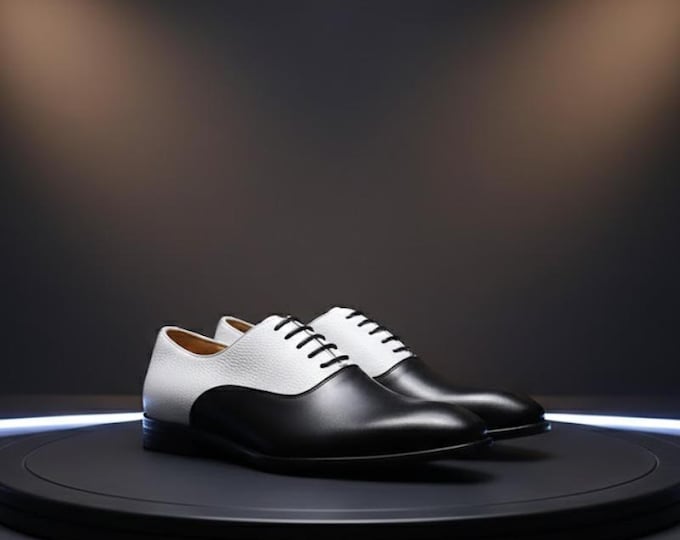Handmade Two-Tone Leather Oxford Shoes, Classic Dress Shoes