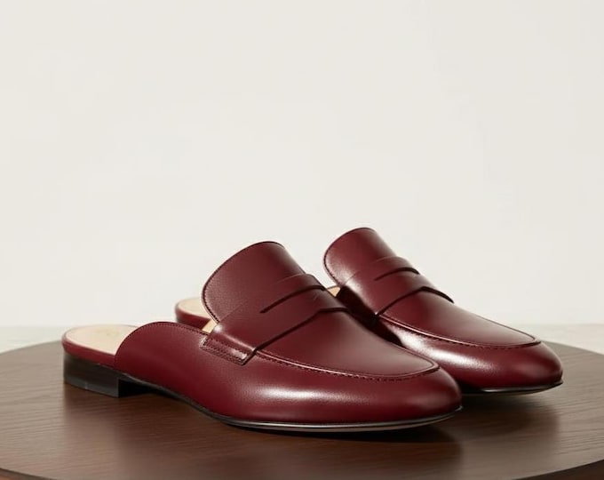 Handmade Red Leather Mules, Men's Italian Loafers