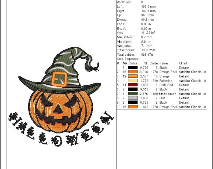 Scary Pumpkin Halloween Embroidery Design – Digital Download – Machine Embroidery – All Formats