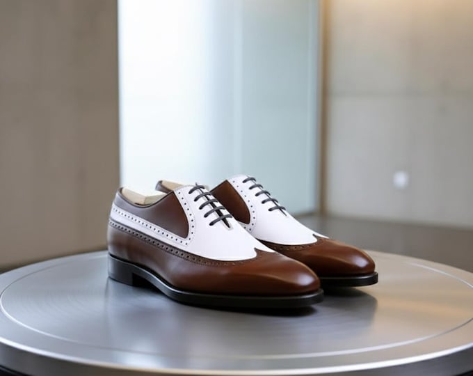 Handmade Two Tone Leather Oxford Shoes, Classic Formal Dress Shoes