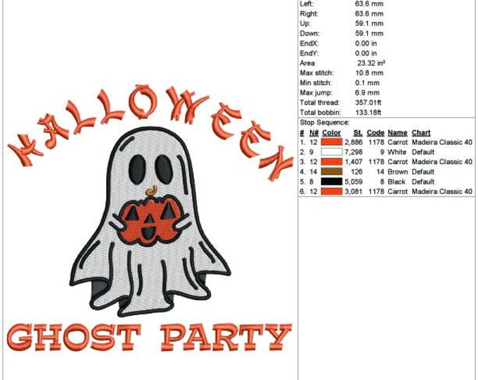 Halloween Ghost Party Embroidery Design | Pumpkin Jack-o'-Lantern (Digital Download)