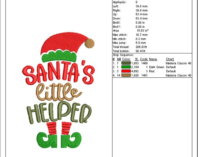 Santa’s Little Helper Embroidery Design – Christmas Machine Embroidery File | Holiday Stitch Pattern