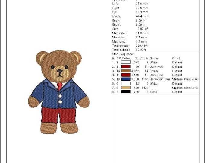 Bear in Suit Embroidery Design: Children's Clothing, Nursery Decor (DST)