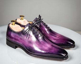 Handmade Purple Patina Oxford Dress Shoes | Luxury Leather Formal Shoes for Men | Custom Wedding Shoes | Unique Gift for Him