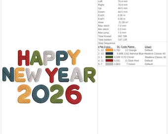 Happy New Year 2026 Embroidery Design | Holiday Stitch File (Instant Download)