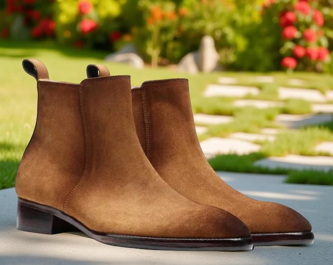 Men's Brown Suede Chelsea Boots: Handmade Leather Ankle Boots