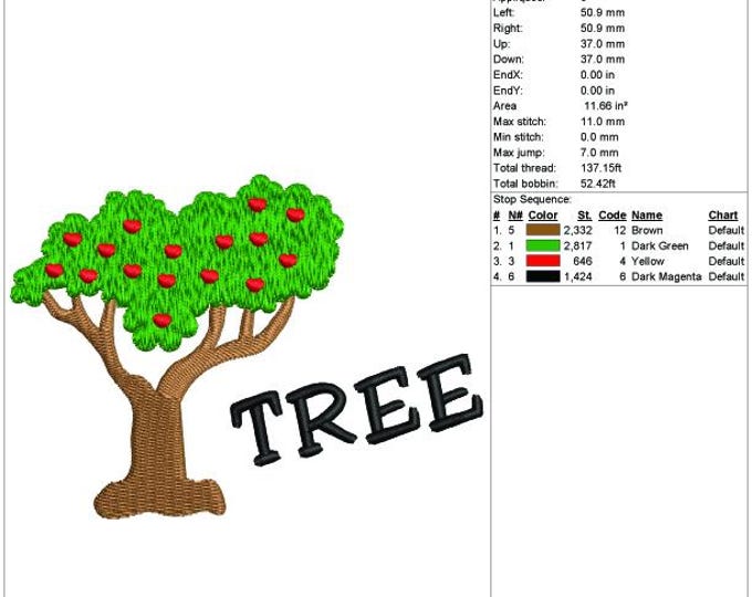 Apple Tree Embroidery Design: Machine Embroidery File (PES DST EXP)