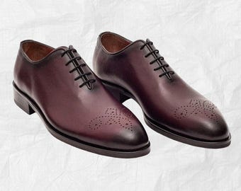 Handmade Burgundy Oxford Shoes – Men’s Wholecut Leather Dress Shoes | Wedding | Formal | Luxury Footwear