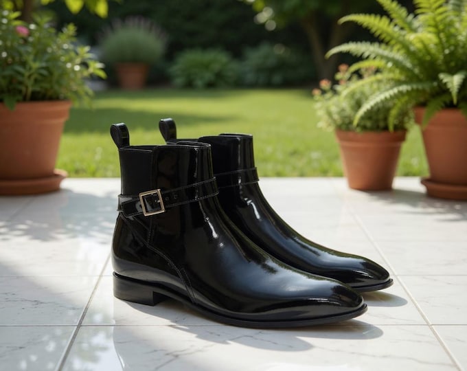 Black Leather Ankle Boots with Buckle Strap – Polished Handmade Women's Footwear