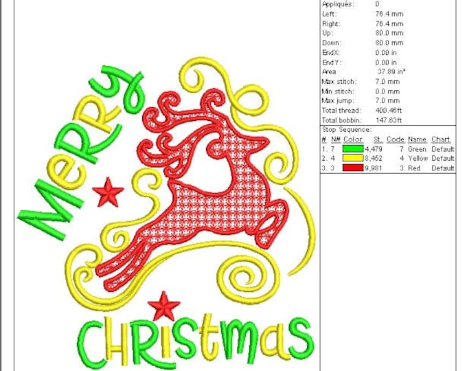 Reindeer Merry Christmas Embroidery Design | Holiday Deer Machine Embroidery File (DST, PES, EXP)