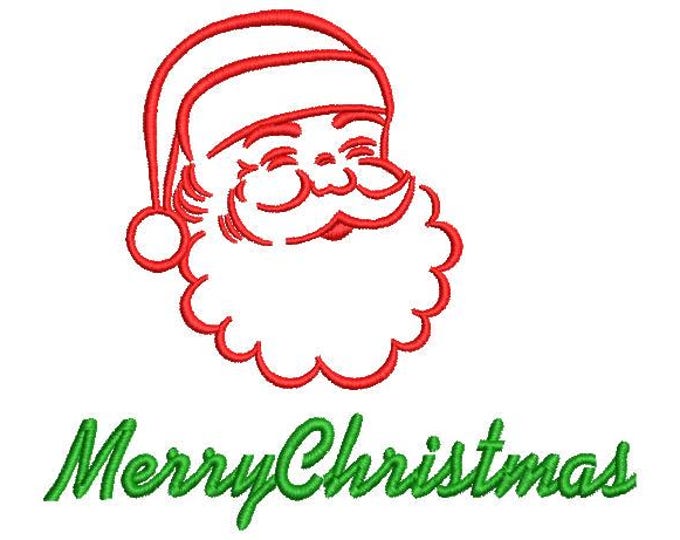 Merry Christmas Face Embroidery Design | Holiday Redwork Line Art | Festive Beard Man Stitch